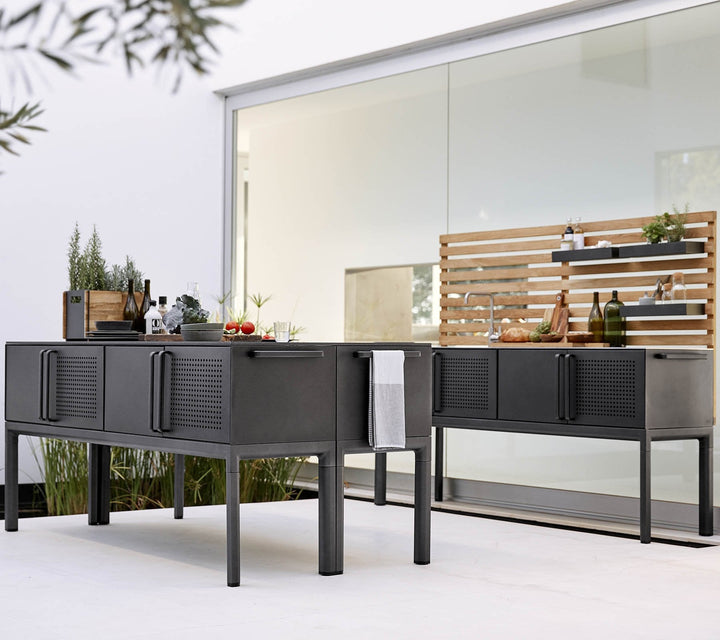 Drop Kitchen - Cane Line - Outdoor Furniture - Fossil Ceramic Without Sink - Add Teak Kitchen Wall - HORNE