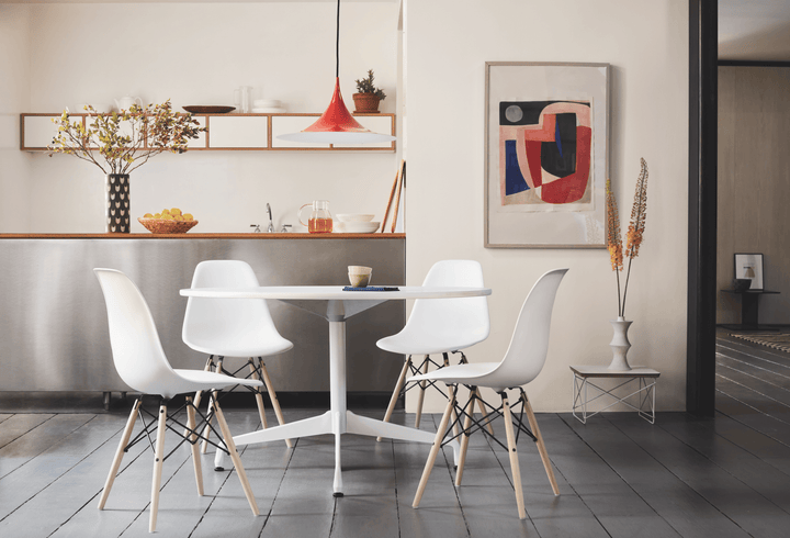 Eames® Molded Fiberglass Side Chair – 4 - Leg Base - Herman Miller® - Chairs - White - Parchment - Standard Glide - HORNE