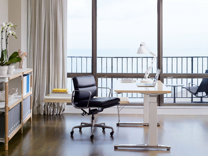 Eames® Soft Pad Management Chair - Herman Miller® - Chairs - Glides with Manual Seat - Height Adjustment - Polished Aluminum - Prone Obsidian - HORNE