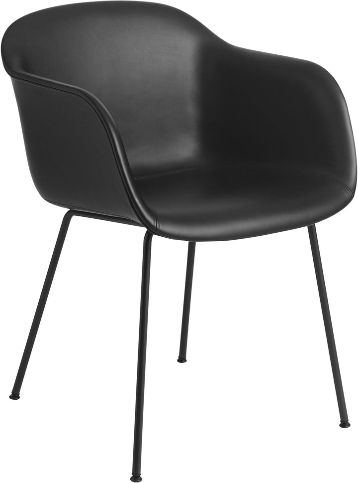Fiber Armchair - Tube Base - Muuto - Chairs - Refine Black Leather Seat & Black Tube Base - HORNE