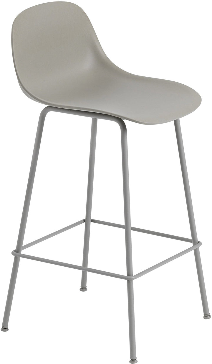 Fiber Bar Stool With Backrest - Tube Base - Muuto - Stools + Benches + Ottomans - Grey Seat & Grey Base - HORNE