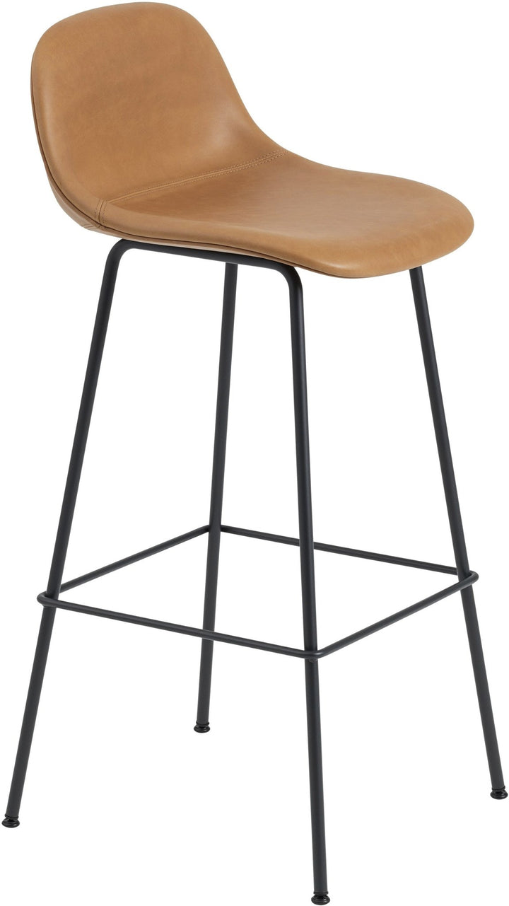 Fiber Bar Stool With Backrest - Tube Base - Muuto - Stools + Benches + Ottomans - Grey Seat & Grey Base - HORNE