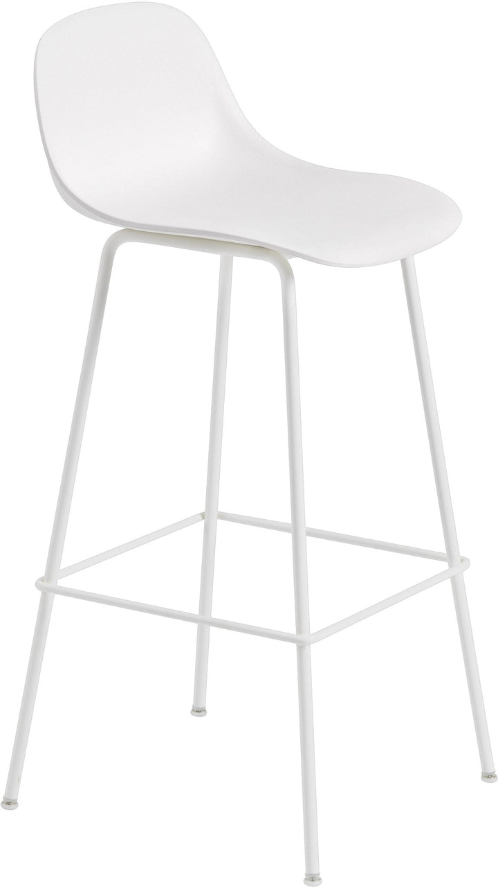 Fiber Bar Stool With Backrest - Tube Base - Muuto - Stools + Benches + Ottomans - White Seat & White Base - HORNE