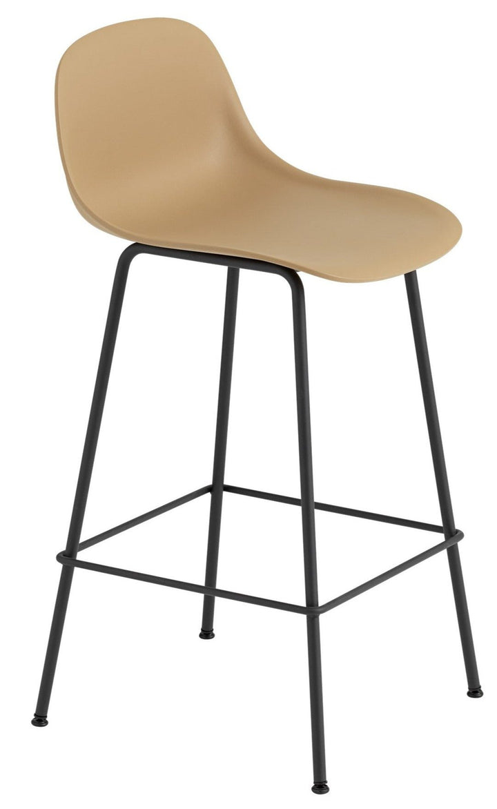 Fiber Bar Stool With Backrest - Tube Base - Muuto - Stools + Benches + Ottomans - Ochre Seat & Black Base - HORNE