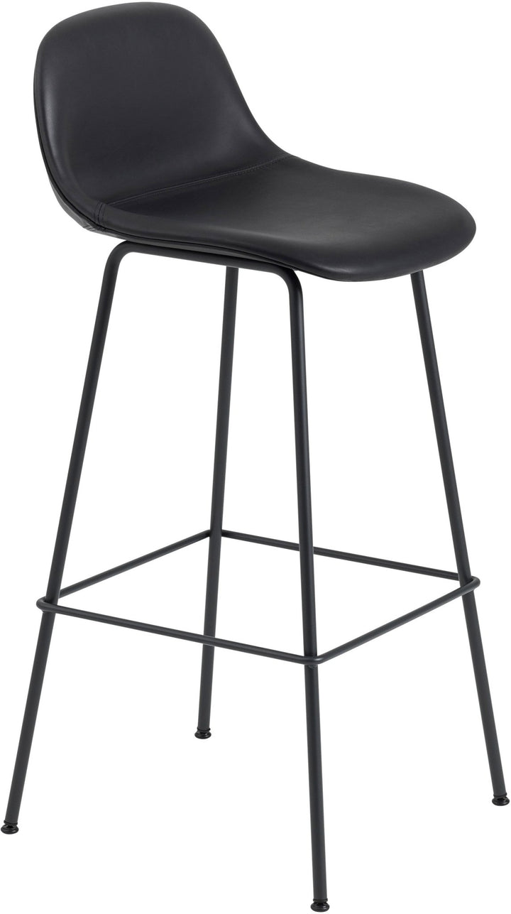 Fiber Bar Stool With Backrest - Tube Base - Muuto - Stools + Benches + Ottomans - Black Seat & Black Base - HORNE