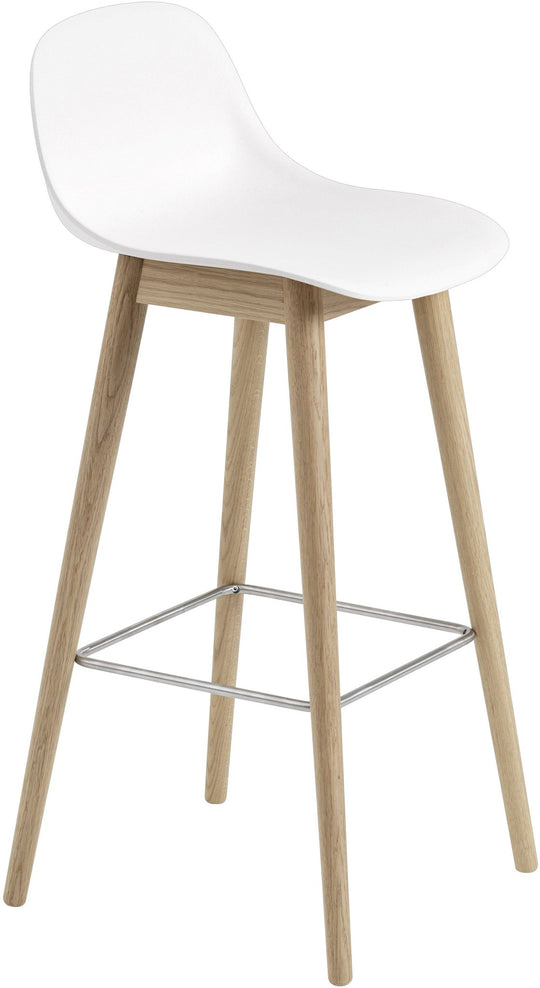 Fiber Counter Stool With Backrest - Wood Base - Muuto - Stools + Benches + Ottomans - White Seat & Oak Base - HORNE