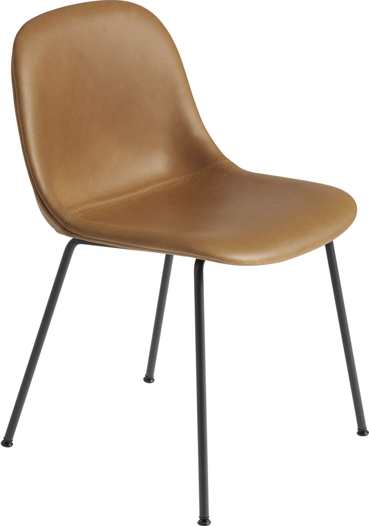 Fiber Side Chair - Tube Base - Muuto - Chairs - Cognac Leather Seat & Black Base - HORNE