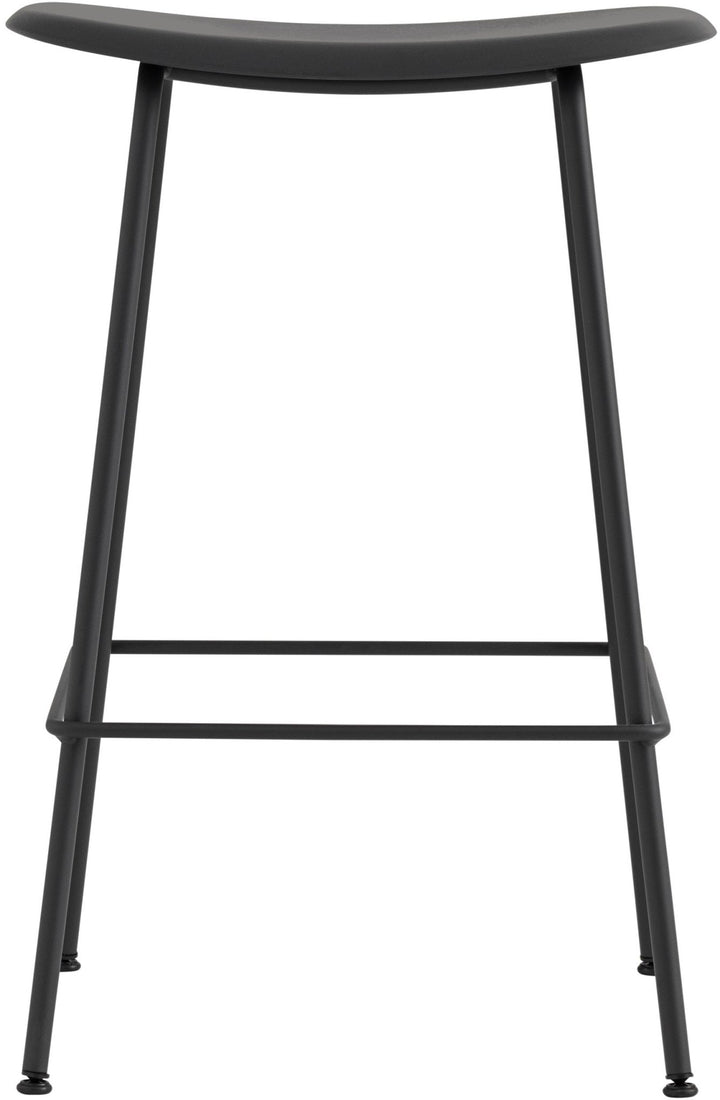 Fiber Stool Without Back - Wire Base - Muuto - Stools + Benches + Ottomans - Black Leather Seat & Black Base - Bar Height - HORNE