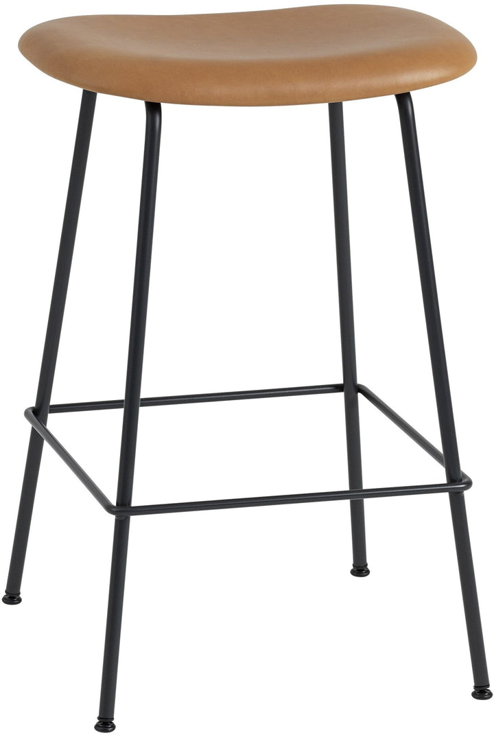 Fiber Stool Without Back - Wire Base - Muuto - Stools + Benches + Ottomans - Black Leather Seat & Black Base - Bar Height - HORNE