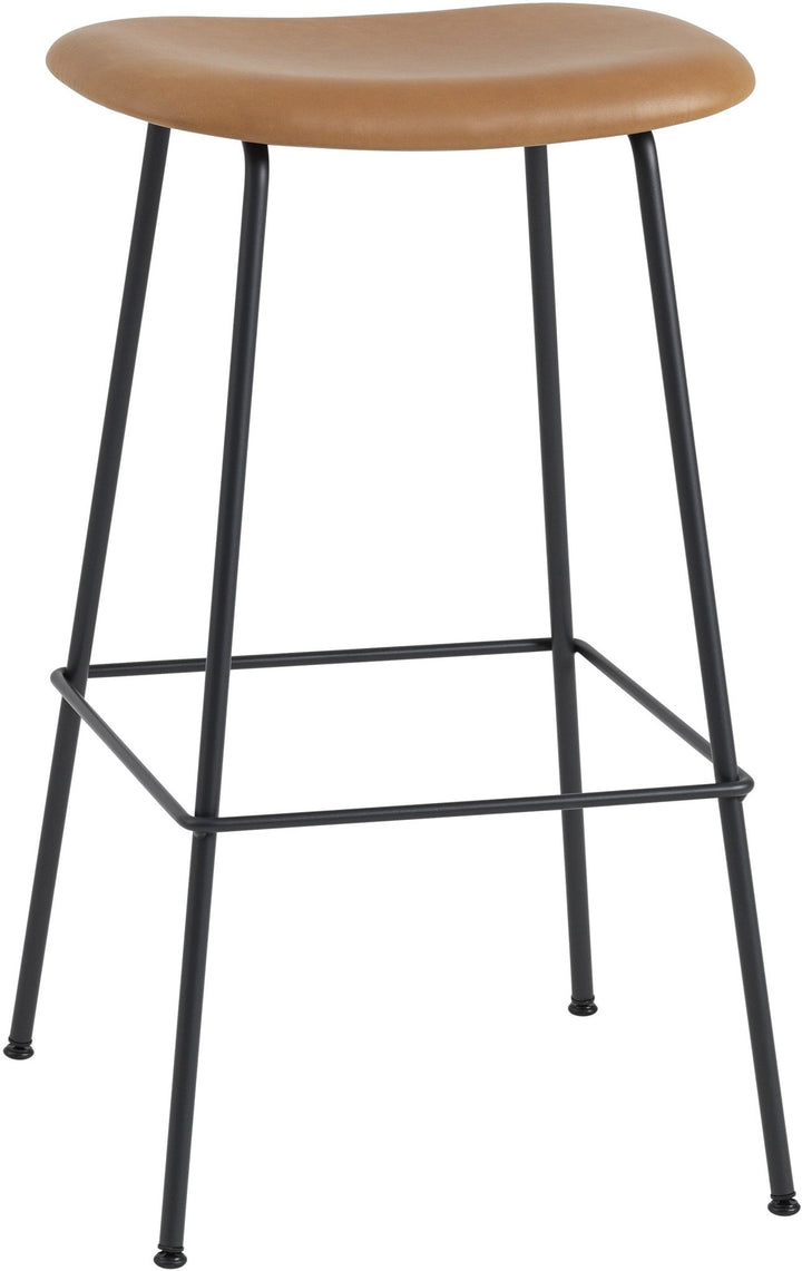 Fiber Stool Without Back - Wire Base - Muuto - Stools + Benches + Ottomans - Cognac Leather Seat & Black Base - Counter Height - HORNE