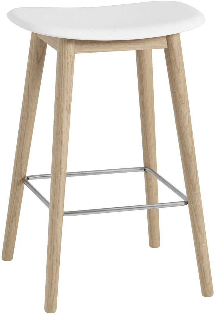 Fiber Stool Without Back - Wood Base - Muuto - Stools + Benches + Ottomans - White Seat & White Base - Counter Height - HORNE