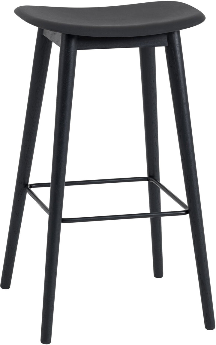 Fiber Stool Without Back - Wood Base - Muuto - Stools + Benches + Ottomans - Black Seat & Black Base - Bar Height - HORNE
