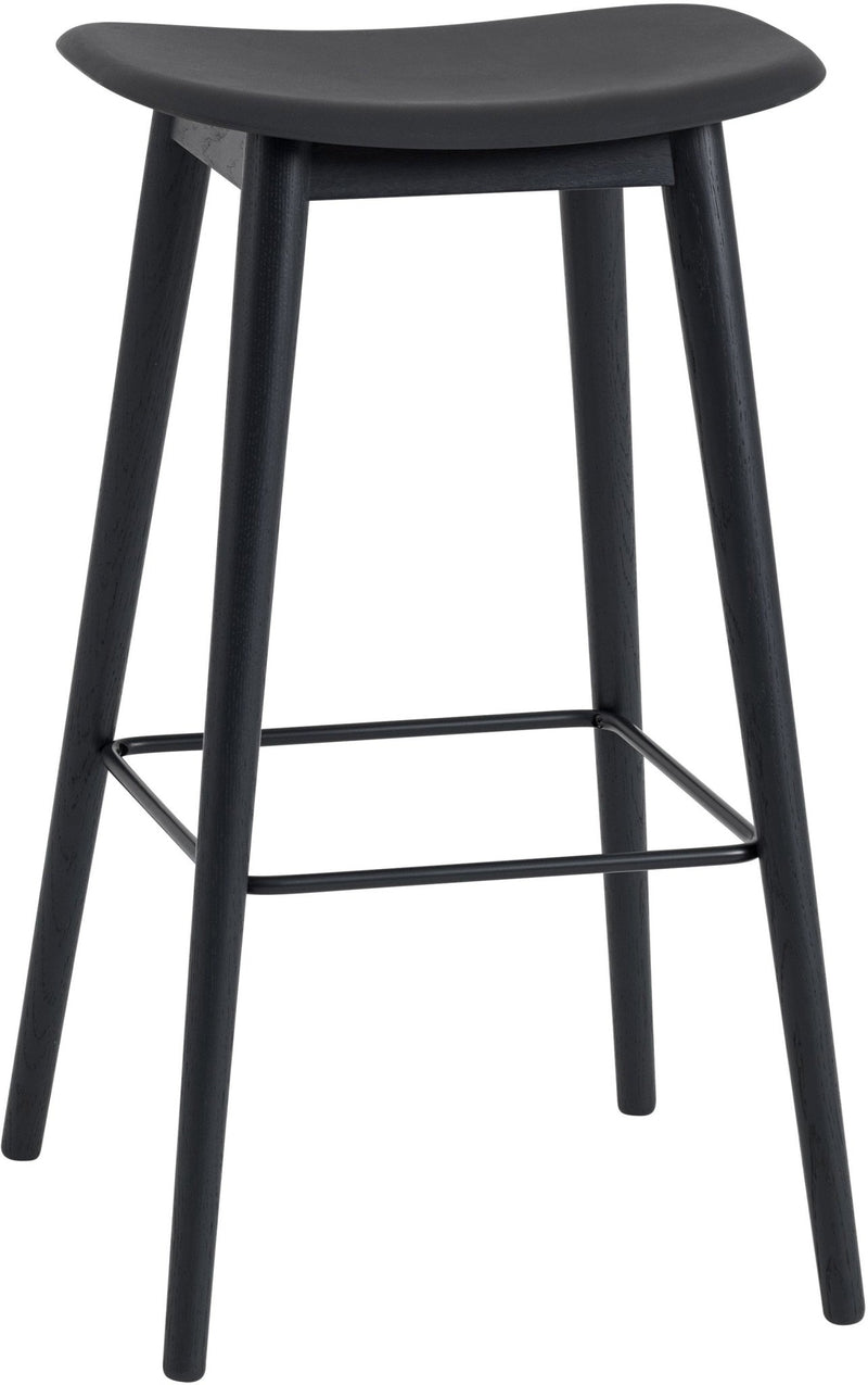 Fiber Stool Without Back - Wood Base - Muuto - Stools + Benches + Ottomans - Black Seat & Black Base - Counter Height - HORNE