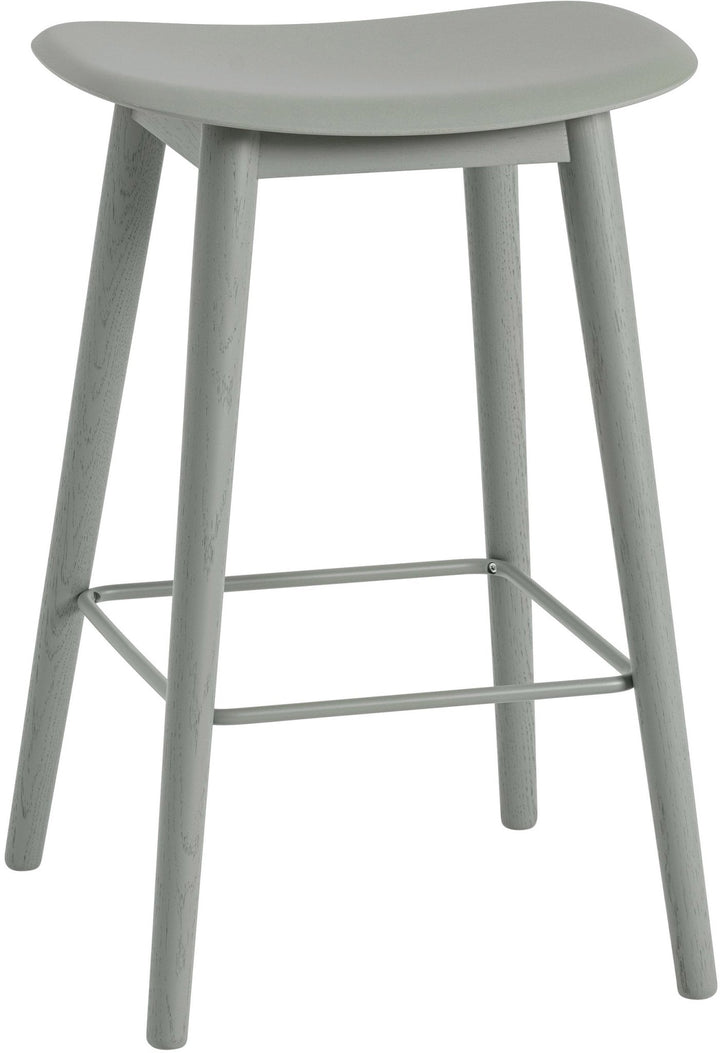Fiber Stool Without Back - Wood Base - Muuto - Stools + Benches + Ottomans - Grey Seat & Grey Base - Bar Height - HORNE