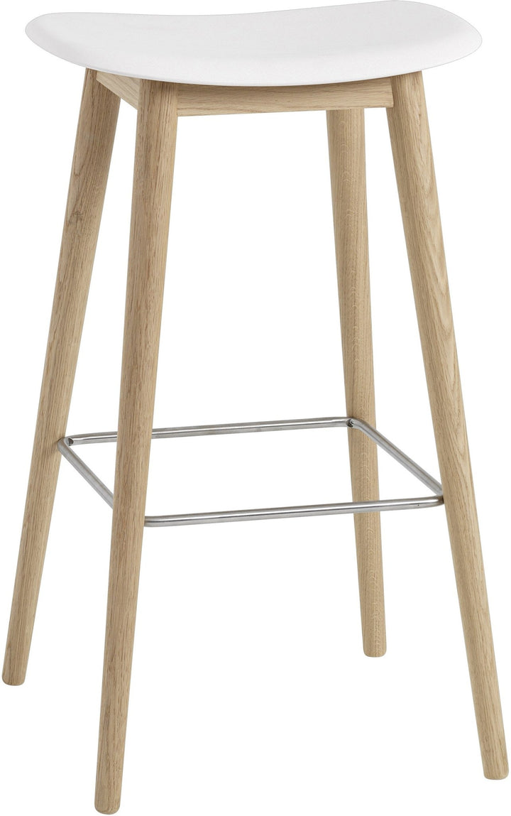 Fiber Stool Without Back - Wood Base - Muuto - Stools + Benches + Ottomans - White Seat & White Base - Bar Height - HORNE