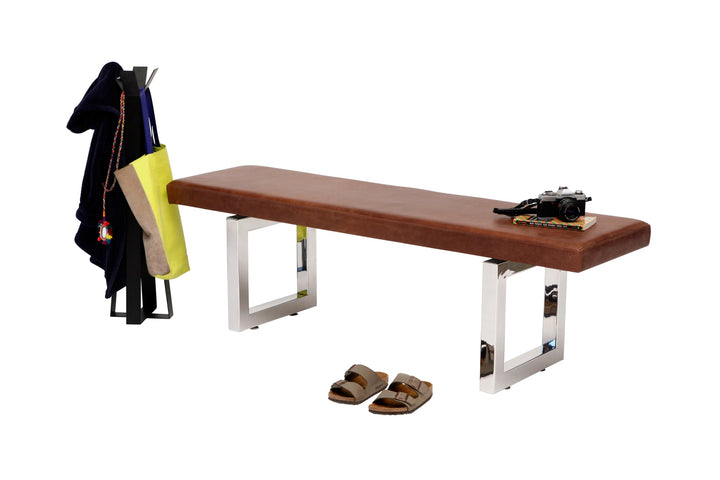 GAX 16 Leather Bench - Stainless Steel - Artless - Stools + Benches + Ottomans - 48"W - Stainless Steel - Blackbean - HORNE