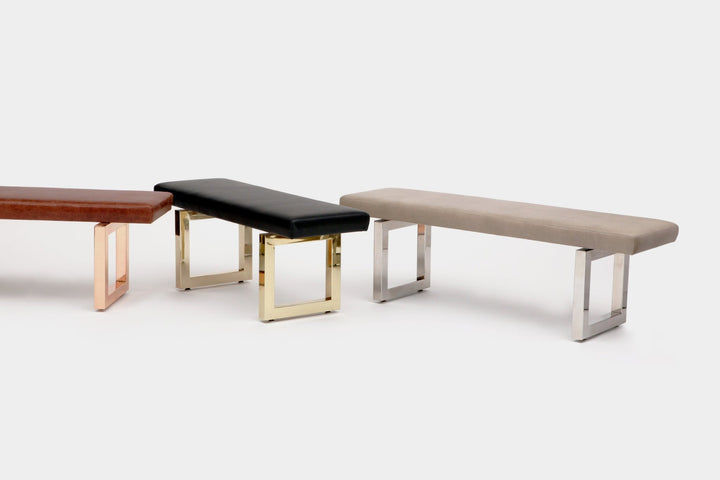 GAX 16 Leather Bench - Stainless Steel - Artless - Stools + Benches + Ottomans - 48"W - Stainless Steel - Blackbean - HORNE