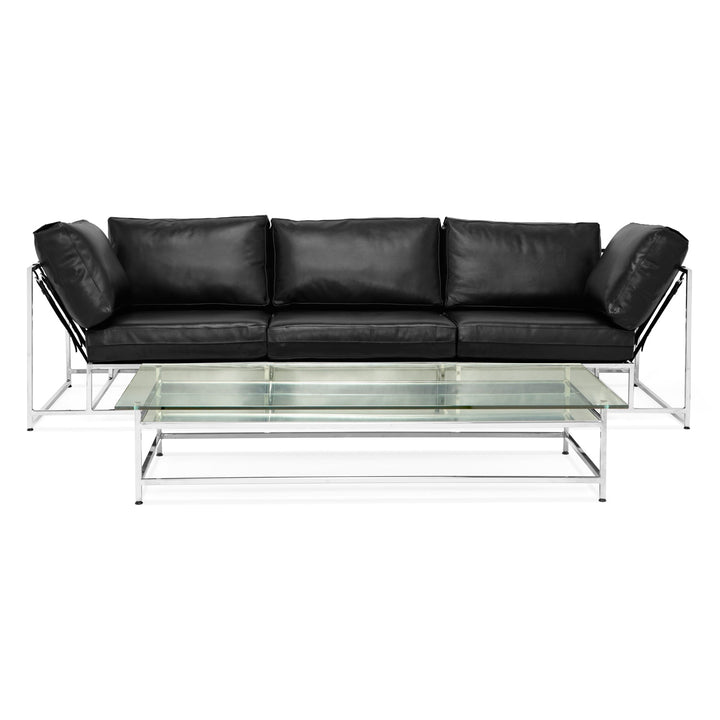 Parallel Leather Sofa - Black Leather & Polished Nickel