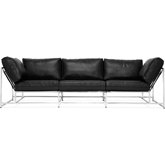 Parallel Leather Sofa - Black Leather & Polished Nickel