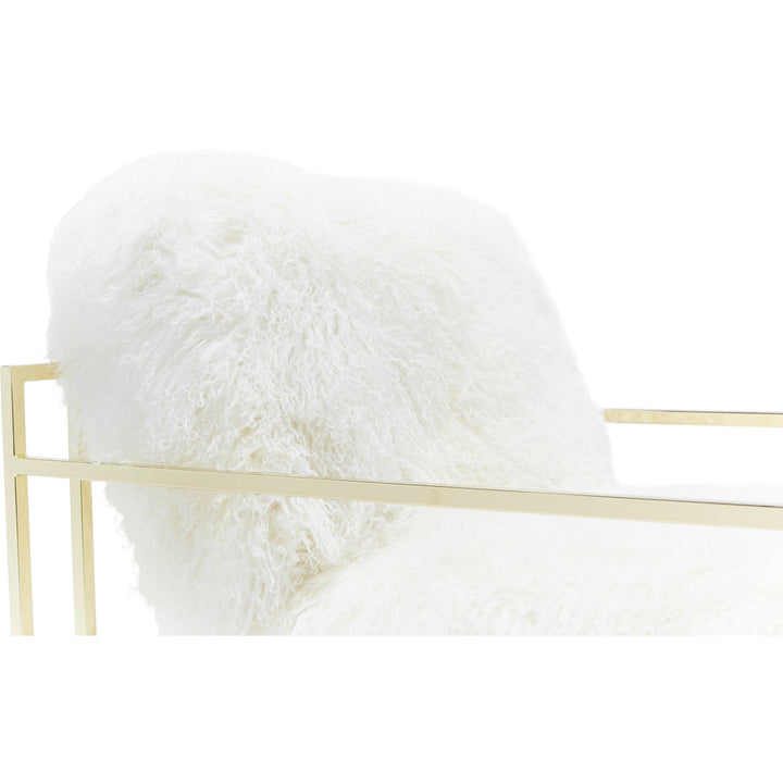 White Sheepskin and Brass Inheritenance Armchair + Ottoman