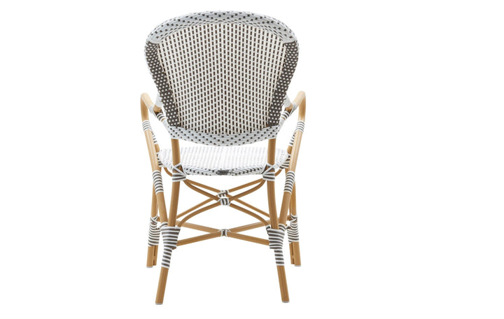 Isabell Arm Chair AluRattan - Sika Design - Outdoor Furniture - White / Cappuccino Dots - Almond - HORNE