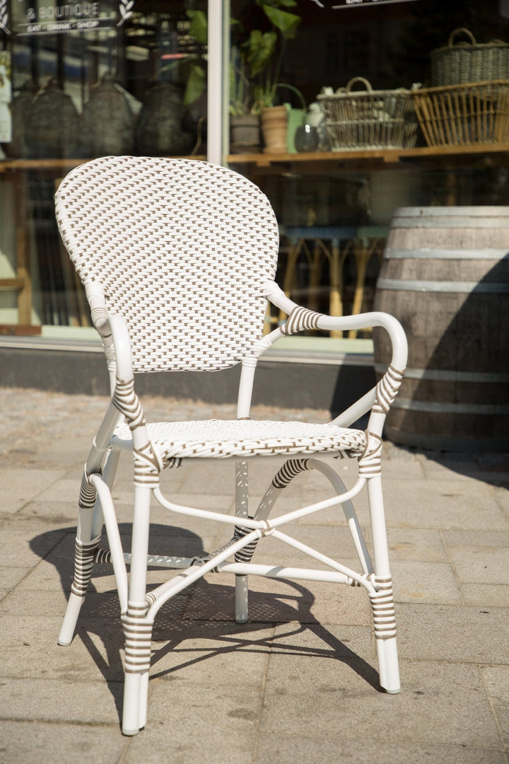 Isabell Arm Chair AluRattan - Sika Design - Outdoor Furniture - White / Cappuccino Dots - Almond - HORNE