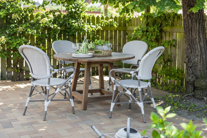Isabell Arm Chair AluRattan - Sika Design - Outdoor Furniture - White / Cappuccino Dots - Almond - HORNE