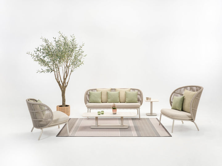 Kodo Lounge Chair - Vincent Sheppard - Outdoor Furniture - Dune White - Olive Green & Blush - HORNE