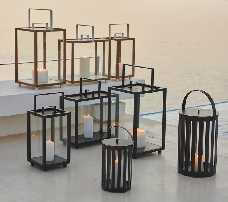Lighthouse Lanterns - Aluminum - Cane Line - Candle Holders - Rectangular - Lava Grey - HORNE