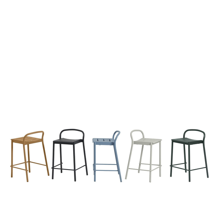 Linear Steel Bar & Counter Stool - Muuto - Stools + Benches + Ottomans - Counter Height - Pale Blue - HORNE