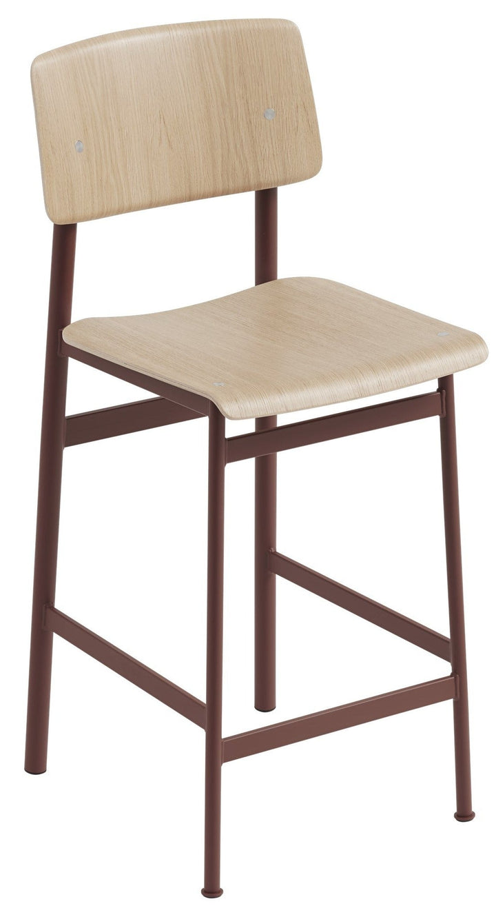Loft Stool - Muuto - Chairs - Counter Height - Deep Red Frame & Oak Seat - HORNE