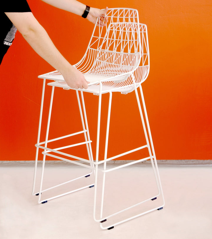 Lucy Stacking Bar Stool - Set of 2 - Bend Goods - Outdoor Furniture - White - No Seat Pad - HORNE