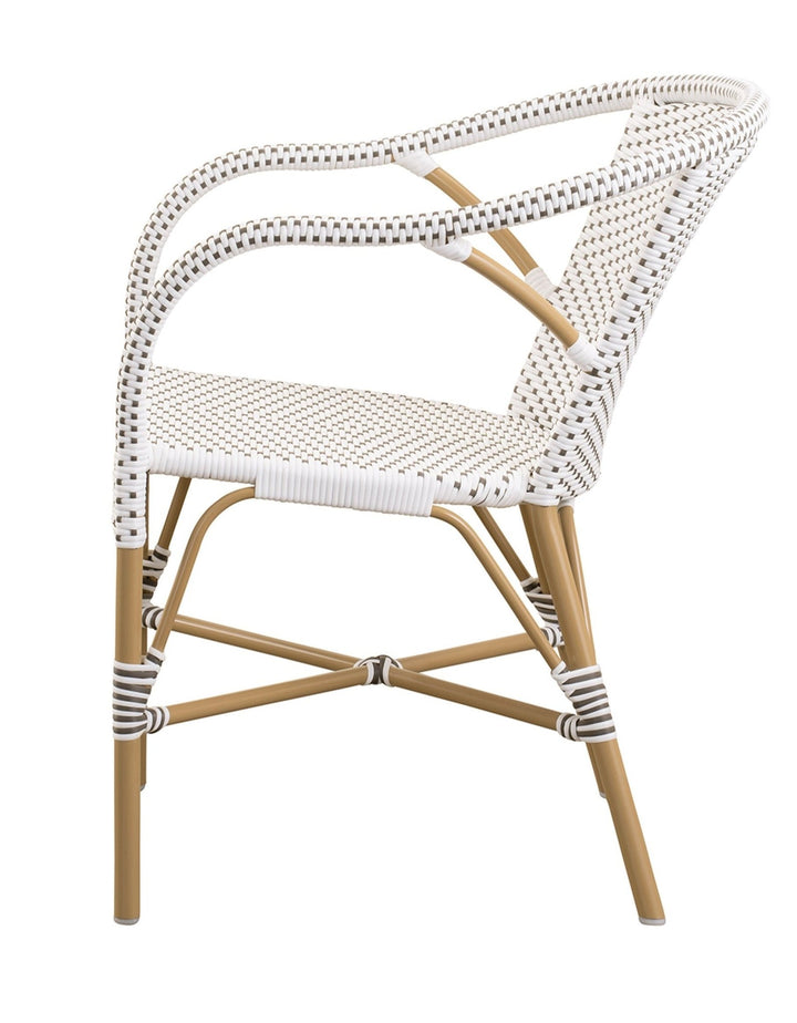 Madeleine Arm Chair AluRattan - Sika Design - Outdoor Furniture - White with Cappuccino Dots - Almond - HORNE