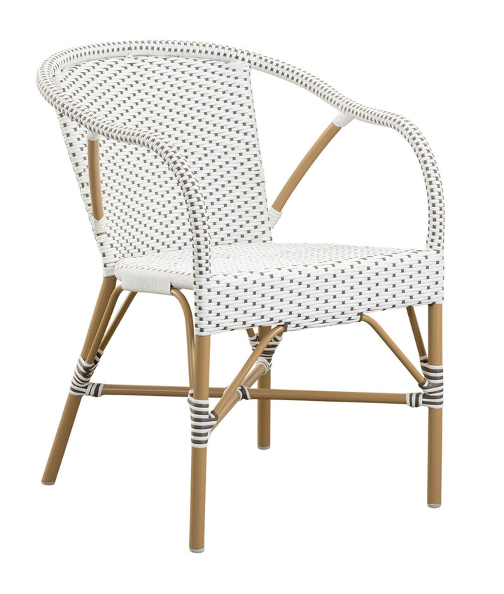 Madeleine Arm Chair AluRattan - Sika Design - Outdoor Furniture - White with Cappuccino Dots - Almond - HORNE
