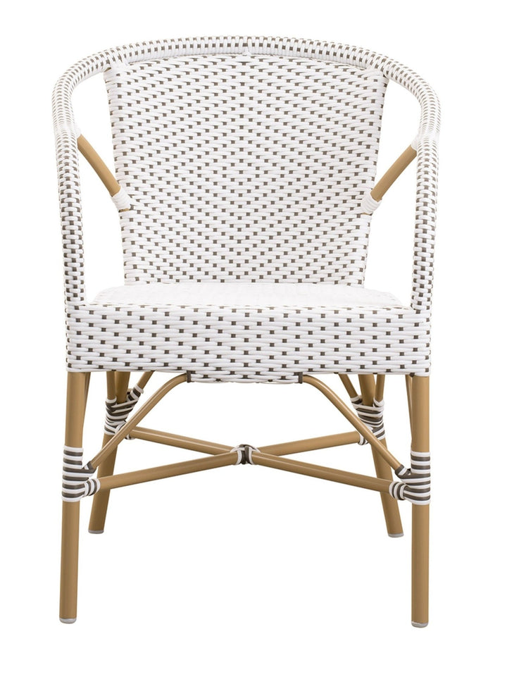 Madeleine Arm Chair AluRattan - Sika Design - Outdoor Furniture - White with Cappuccino Dots - Almond - HORNE