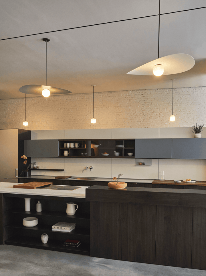 Myrna Pendant - Medium - Ladies & Gentlemen - Pendants - Brushed Brass - Perforated Smoke - White Opaque - HORNE