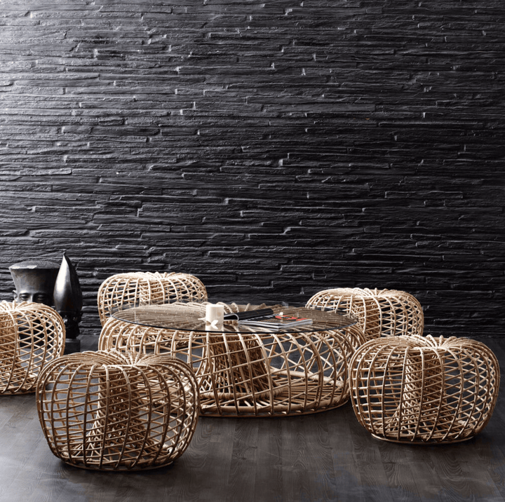 Nest Coffee Table/Footstool - Cane Line - Stools + Benches + Ottomans - Large - Clear Safety Glass - HORNE