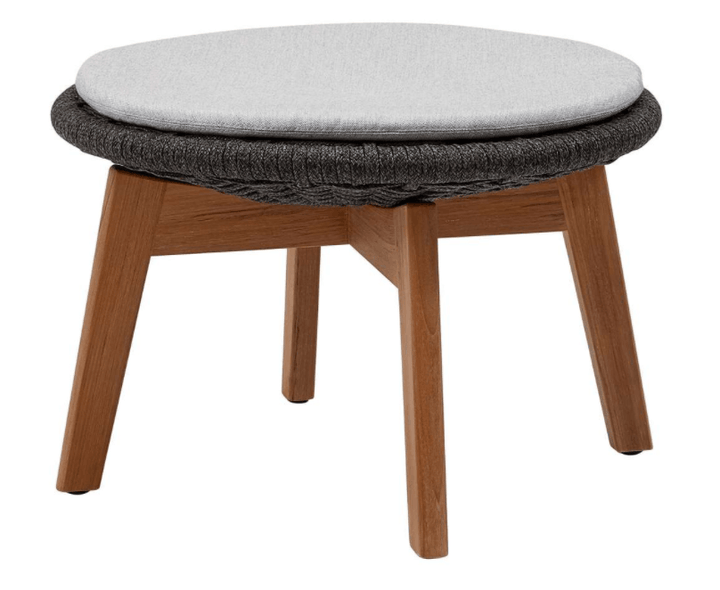 Peacock Footstool With Teak Legs - Cane Line - Outdoor Furniture - Add Grey Cushions - HORNE