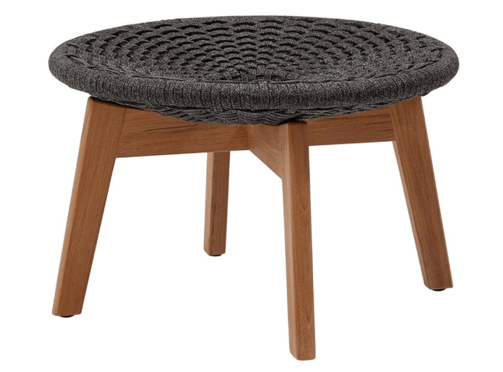 Peacock Footstool With Teak Legs - Cane Line - Outdoor Furniture - Add Grey Cushions - HORNE