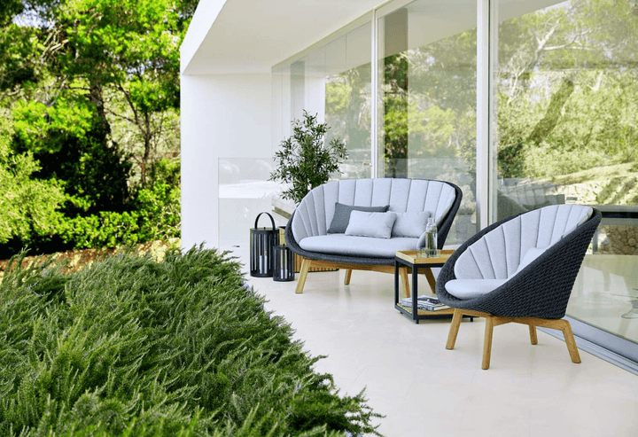 Peacock Lounge Chair, Teak Legs - Cane Line - Outdoor Furniture - Grey/Light Grey - No Cushion - HORNE