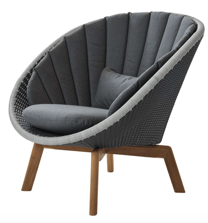 Peacock Lounge Chair, Teak Legs - Cane Line - Outdoor Furniture - Grey/Light Grey - Add Grey Cushion - HORNE