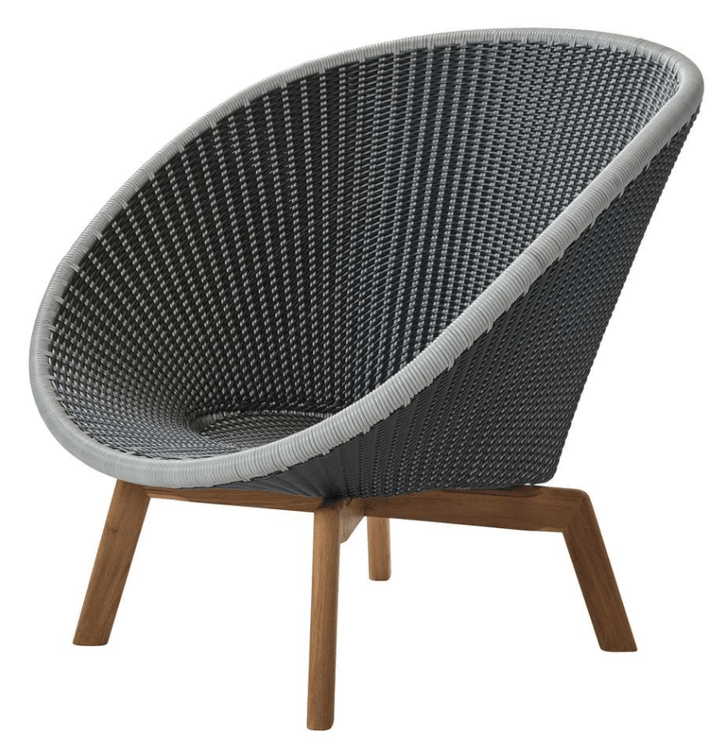Peacock Lounge Chair, Teak Legs - Cane Line - Outdoor Furniture - Grey/Light Grey - No Cushion - HORNE