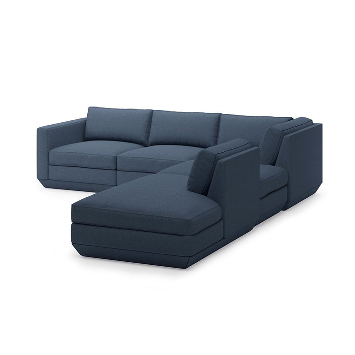 Podium Lounge Sectional: 5 - Seater - Gus* Modern - Sofas - Hanson Navy - Right Facing - HORNE