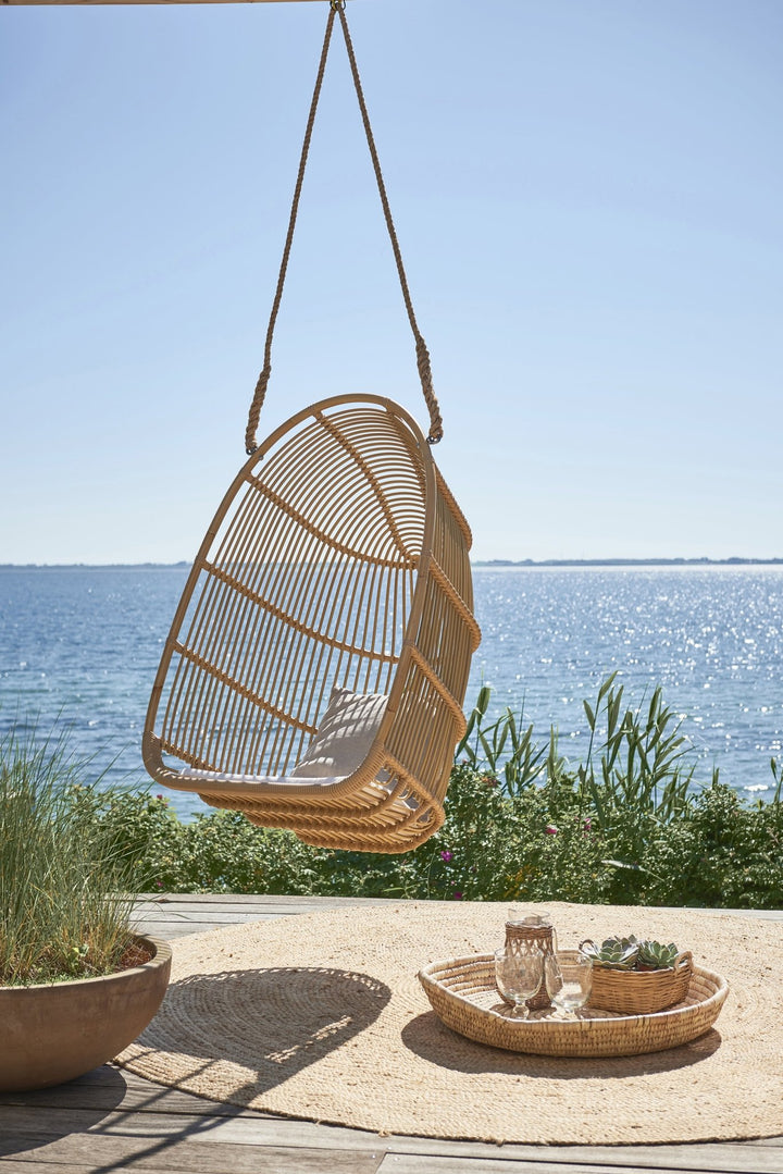 Renoir Rattan Hanging Swing Chair - Exterior - Sika Design - Outdoor Furniture - Dove White - Sunbrella Sailcloth Seagull - HORNE