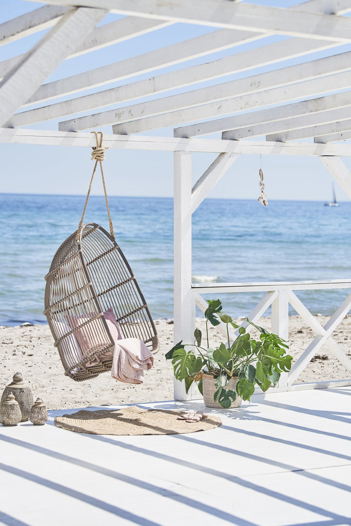 Renoir Rattan Hanging Swing Chair - Exterior - Sika Design - Outdoor Furniture - Dove White - Sunbrella Sailcloth Seagull - HORNE