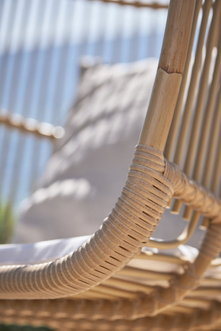 Renoir Rattan Hanging Swing Chair - Exterior - Sika Design - Outdoor Furniture - Dove White - Sunbrella Sailcloth Seagull - HORNE