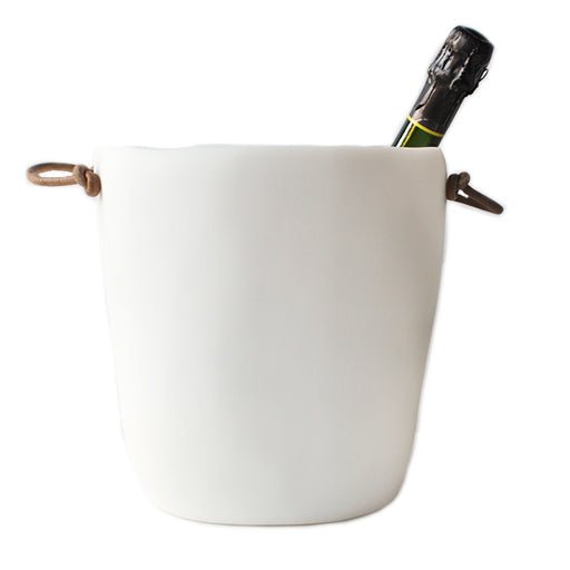 White Resin Champagne BucketLeather Handles - Tina Frey