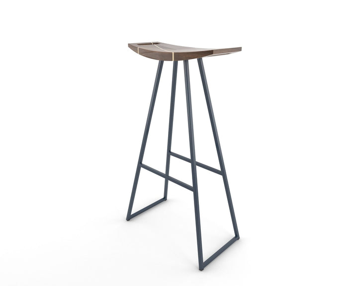 Roberts Bar Stool - Tronk - Stools + Benches + Ottomans - Walnut with Maple Inlay - Navy - HORNE