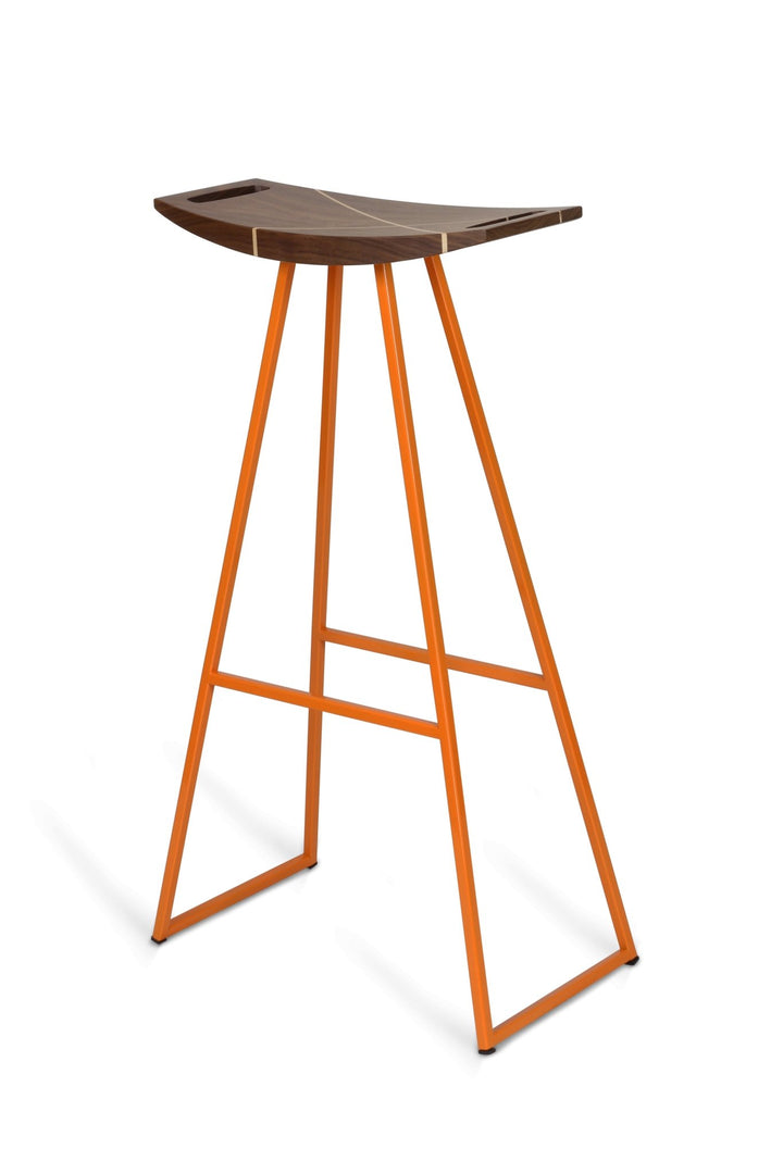 Roberts Bar Stool - Tronk - Stools + Benches + Ottomans - Walnut with Maple Inlay - Orange - HORNE
