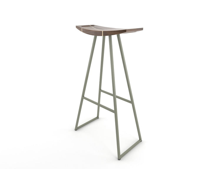 Roberts Bar Stool - Tronk - Stools + Benches + Ottomans - Walnut with Maple Inlay - Prairie Green - HORNE